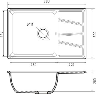 Мойка кухонная GranFest VERTEX V-780L графит